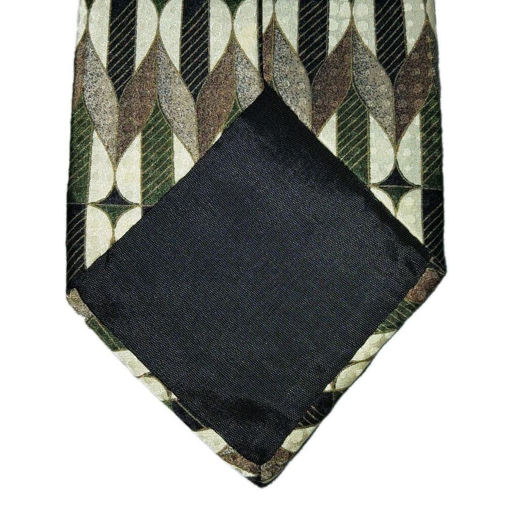 Zeidler & Zeidler Mens Tie 100% Silk Made In Italy Brown Green Ivory Motif Print - Picture 3 of 5